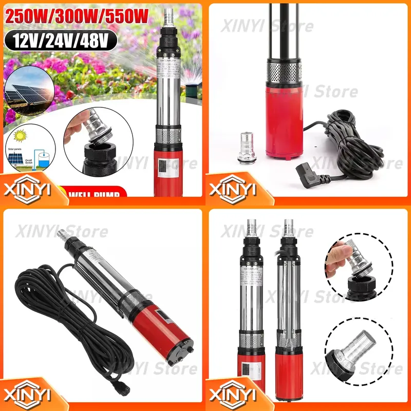 Solar Water Pump 48V Submersible - 高揚程55m水中ポンプDCスクリュー深井戸ポンプ（12V 24V 48V対応）庭園、家庭、農業灌漑用ソーラーウォーターポンプ