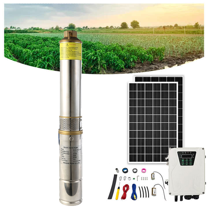 Solar Powered Water Pump Kit Complete - 48V DCソーラー電源式水中ポンプ一式。太陽光を利用した深井戸灌漑用水ポンプ。
