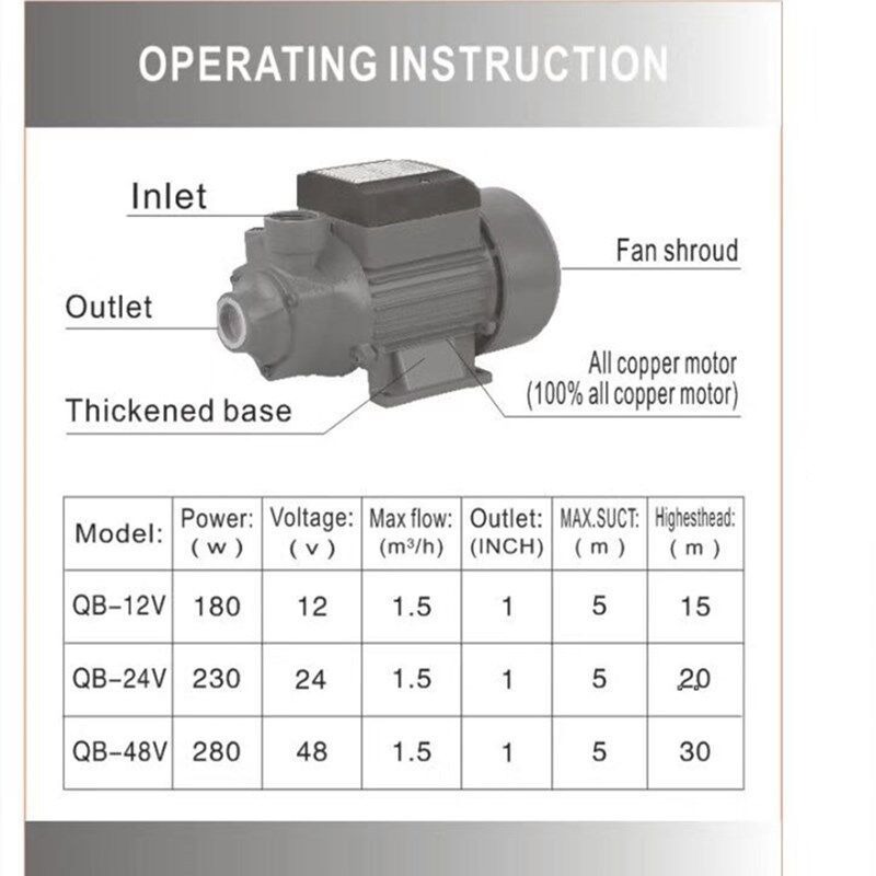 QB60 DC渦巻き式自吸ポンプ、大流量・高揚程遠心ポンプ、 - Solar Irrigation Pump 12V のレビューと価格