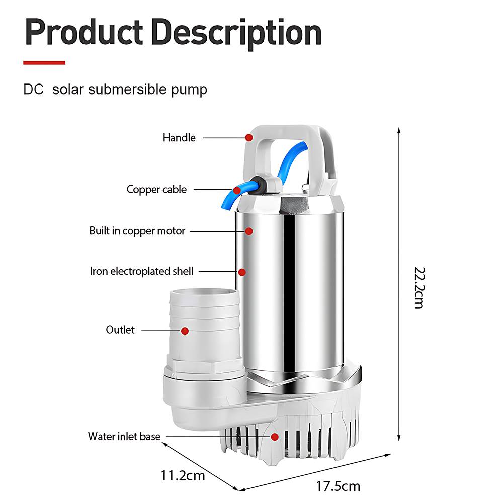 12V 24V DCソーラー水中ポンプ  銅巻線モーター搭載 - Solar Irrigation Pump 12V のレビューと価格